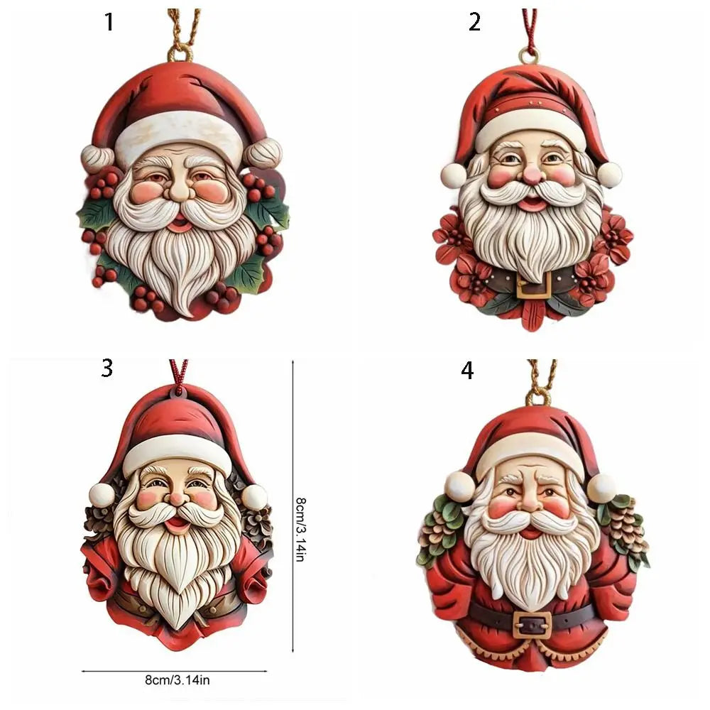 Colorful 2D Santa Hanging Ornament Santa Claus Cartoon Christmas Tree Pendant Hanging Acrylic Car Acrylic Keychain Christmas