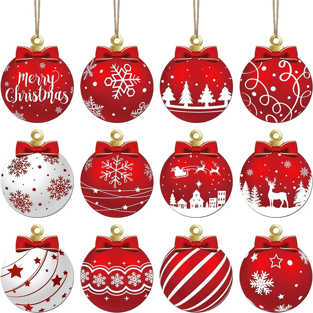 Christmas Wooden Ornament Hanging Decorations Xmas Ball Snowman Pendant DIY Christmas Tree Craft Decor for Home New Year Gifts