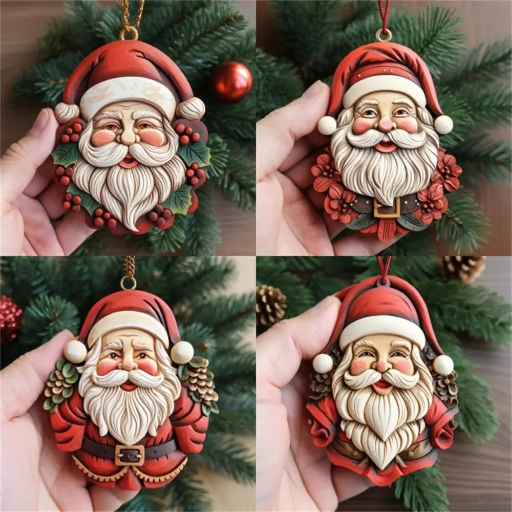 Colorful 2D Santa Hanging Ornament Santa Claus Cartoon Christmas Tree Pendant Hanging Acrylic Car Acrylic Keychain Christmas