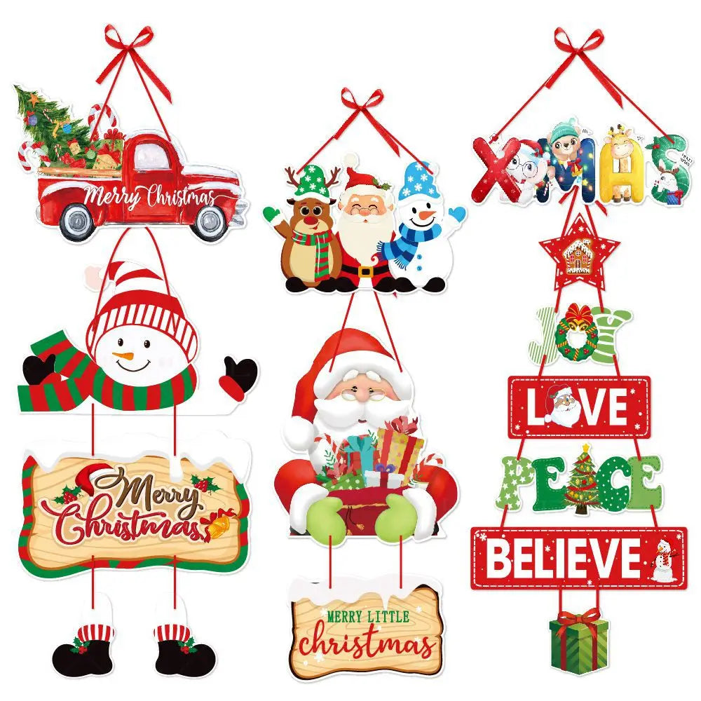 Christmas Porch Door Hanging Banner Christmas Paper Door Decorative Flags for Xmas Home Decorations New Year 2024 Noel Navidad