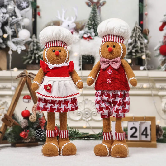 Christmas Telescopic Gingerbread Man Doll Adorable Chef Hat Gingerbread Man Standing Figurines DIY Christmas Window Decoration