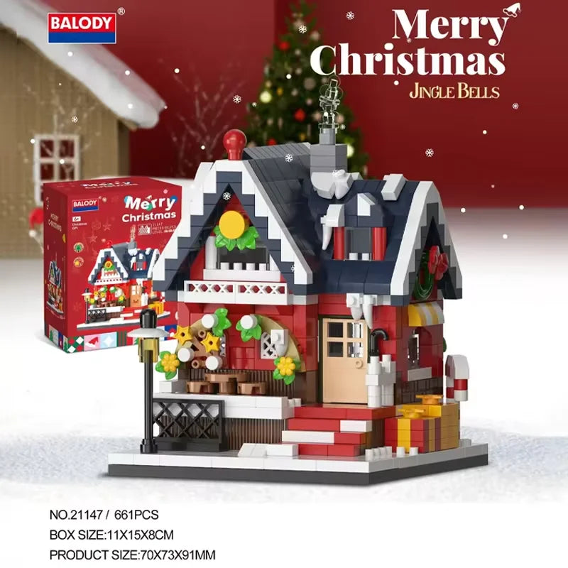 Christmas Snow House Mini Building Blocks Set Balody Coffe Candy Book Shop City View 3D Model Brick Boys Toys Children Xmas Gift