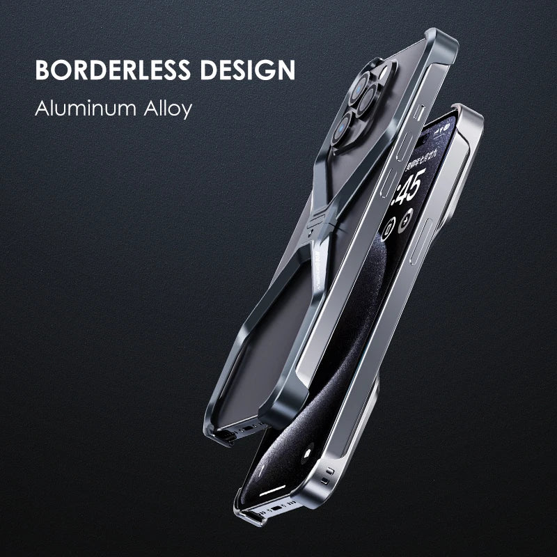 Luxury Aluminum Rimless Phone Case For iPhone 16 15 13 14 Pro Max Metal X Type Removable Heat Dissipation Armor Shockproof Cover