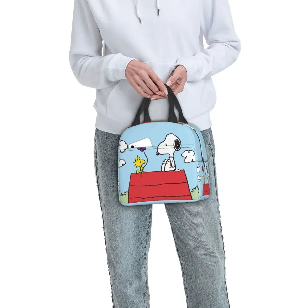 Custom Cute Cartoon Snoopy Insulated Lunch Box for Women Portable Warm Cooler Thermal Lunch Bag Picnic Food Container Tote Bags