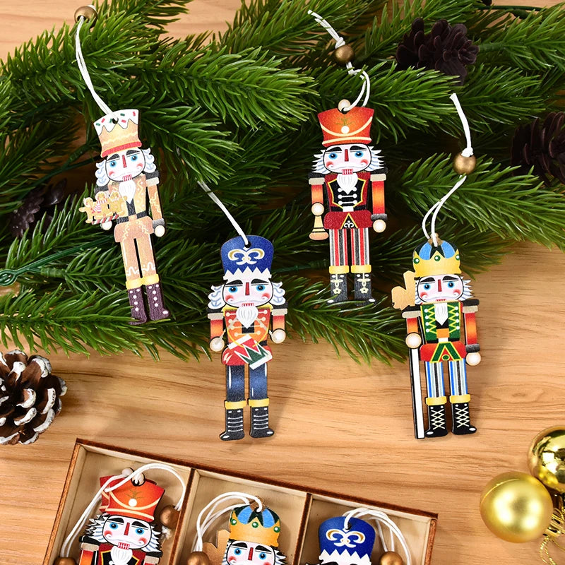 9pcs Christmas Nutcracker Soldier Wooden Pendant Xmas Tree Hanging Ornament 2024 Navidad Decoration for Home 2025 New Year Gifts