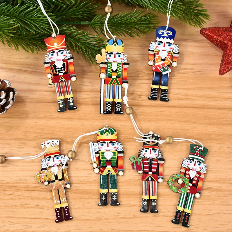 9pcs Christmas Nutcracker Soldier Wooden Pendant Xmas Tree Hanging Ornament 2024 Navidad Decoration for Home 2025 New Year Gifts