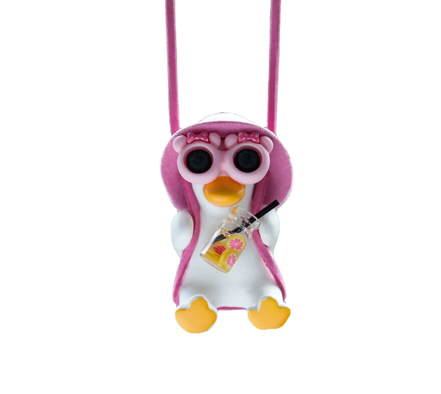 Anime Pink Swing Duck Car Decoration Pendant Cute Auto Rearview Mirror Hanging Ornament For Women Car Ineriror Accessories