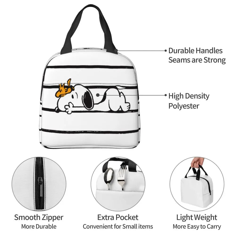 Custom Funny Cartoon Snoopy Lunch Box Waterproof Thermal Cooler Food Insulated Lunch Bag Kids For Kids Portable Picnic Tote Bags