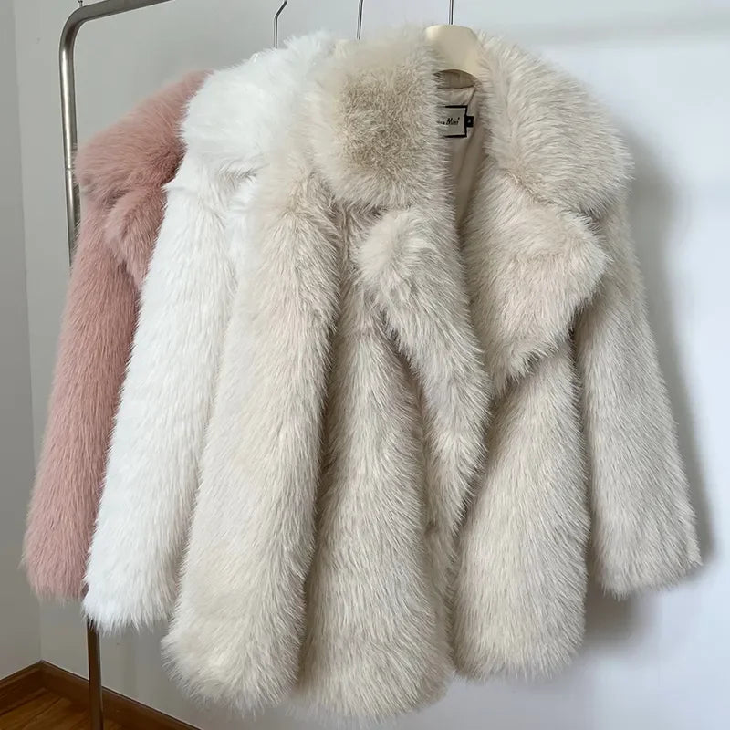 Luxury Brand Eco-coat Exclusive Fluffy Furry Faux Fur Women Winter Jacket Shaggy Thick Warm Premium Long Coat Festival Overcoats