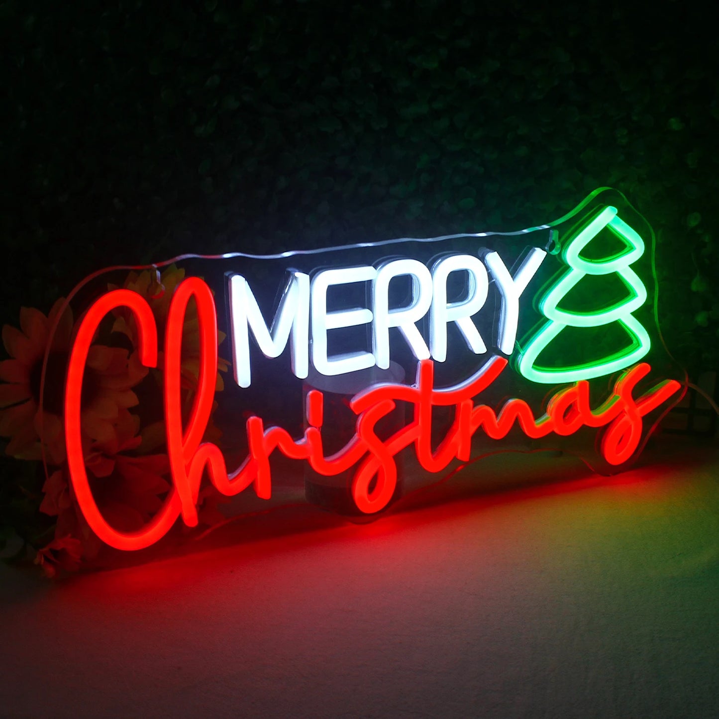 Merry Christmas Neon Sign Red Green LED Lights With Small Decor Dimmable Room Decoration For Festival Home Party Wall Lamp Signs