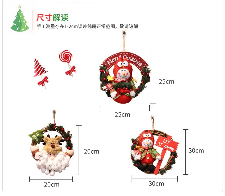 Elk Snowman Rattan Circle Christmas Flower Wreath Shopping Mall Window Christmas Tree Christmas Decorations Children's Doll