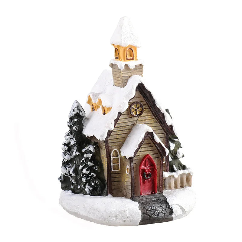 2022 LED Christmas Decorations Resin Small House Micro Landscape XMS Ornament Christmas Gift Decorative Figurines  Home Decor