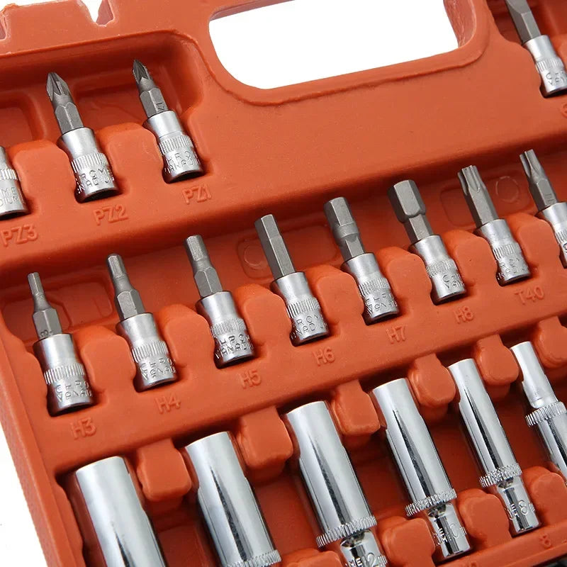 46/53 Piece/Set 1/4-Inch NEW Car Repair Tool Kit  Socket Set Car Repair Tool Ratchet Torque Wrench Combo Auto Repairing Tool Set