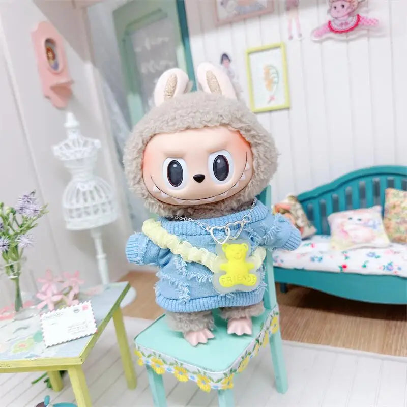 17cm Labubu Clothes Cute Mini Plush Doll's Outfit Accessories Suit Overalls Dress Hairpin for Labubu Dolls Fans Children Gift