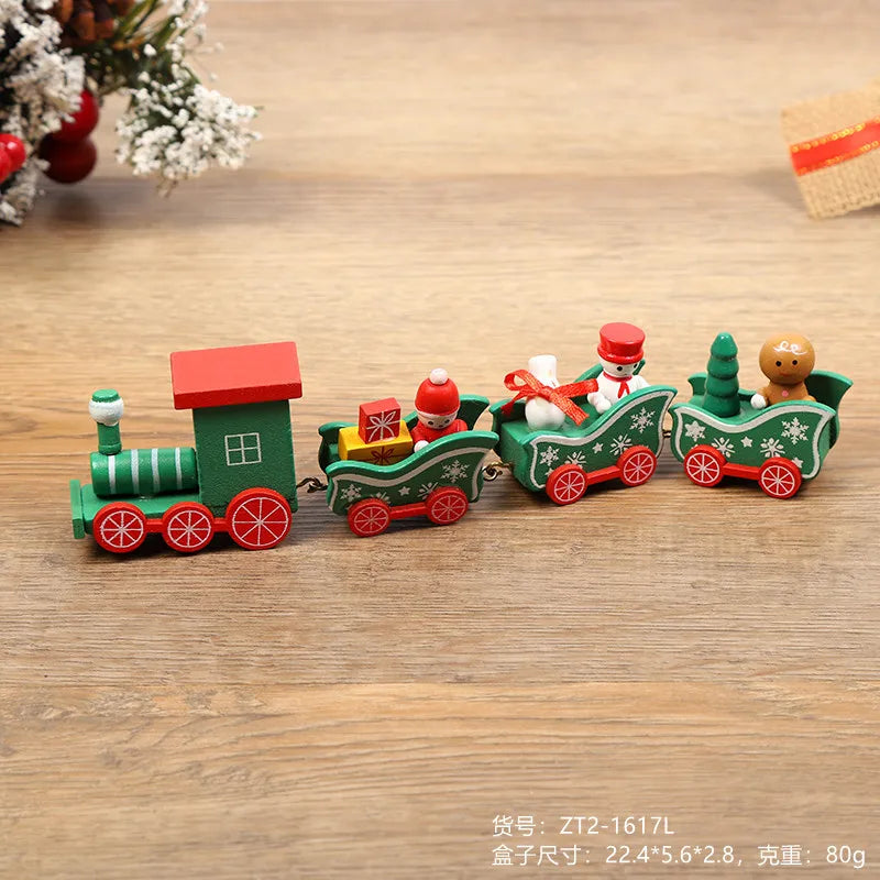 Christmas Decorations Wooden Four Section Small Train Festival Children's Gifts Toy Window Christmas Tree Ornaments Set Box