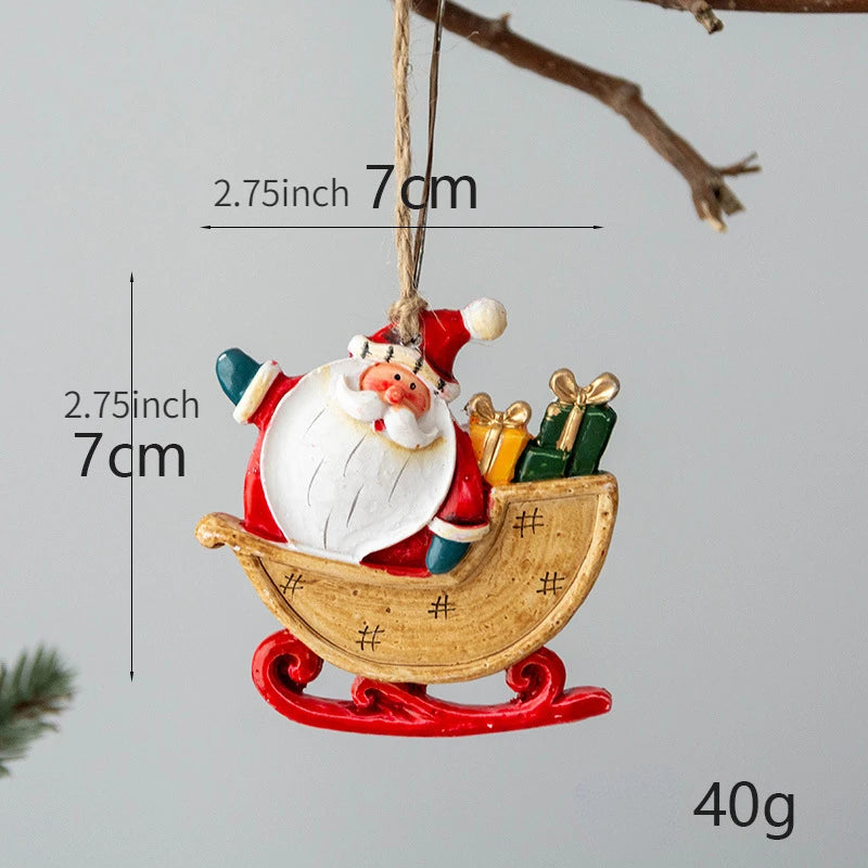 Christmas Retro Figurines Ornament Santa Claus Snowman Sleigh Tree Resin Decoration for Fairy Garden Doll House Home Decor