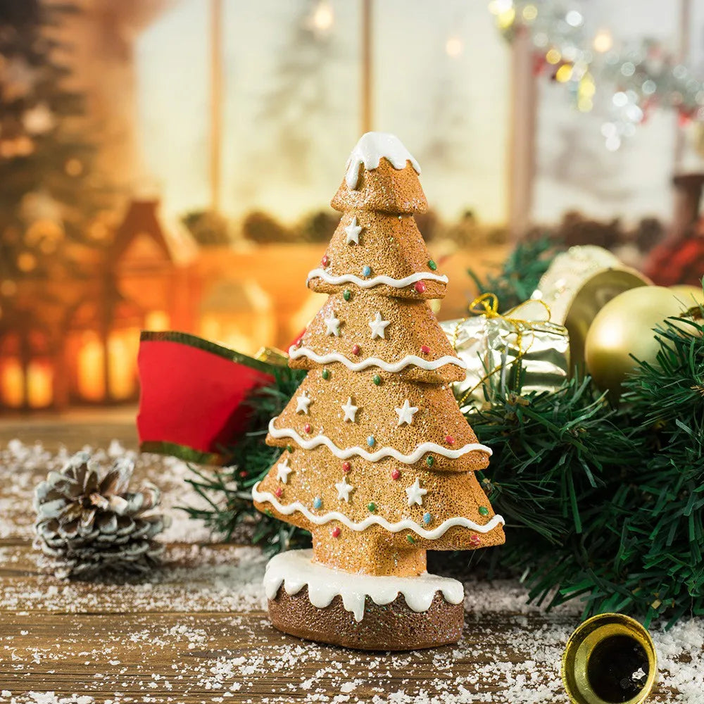 Vilead 15cm Resin Gingerbread Christmas Tree Figurines Holiday Decoration Accessories Xmas Gift Table Bookcase Room Decor Object