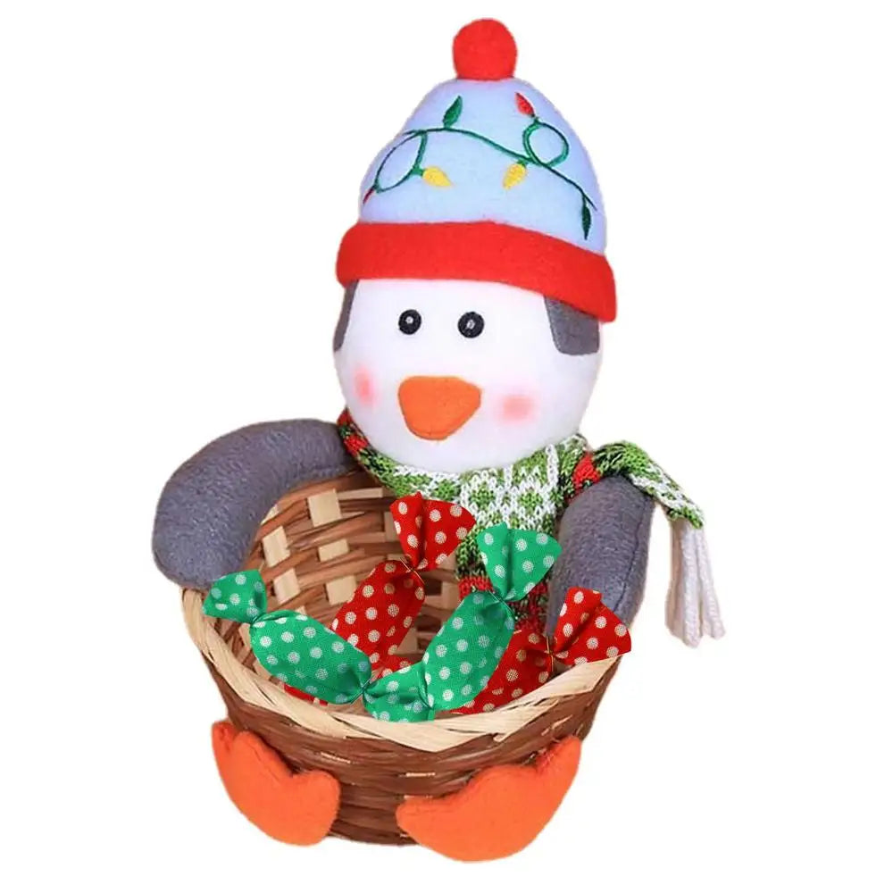 Christmas Candy Bowl Basket Christmas Table Decor Candy Holder Christmas Candy Storage Basket with Gingerbread Man Penguin Deer