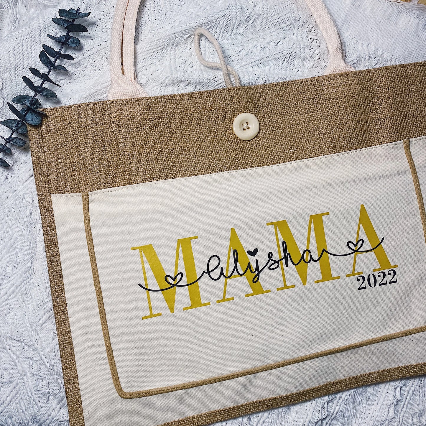 Personalized Jute Cotton Tote Bag New Year Bridesmaid Gifts Women Large Custom Tote Shopping Burlap Bag Wedding Gift for Guests