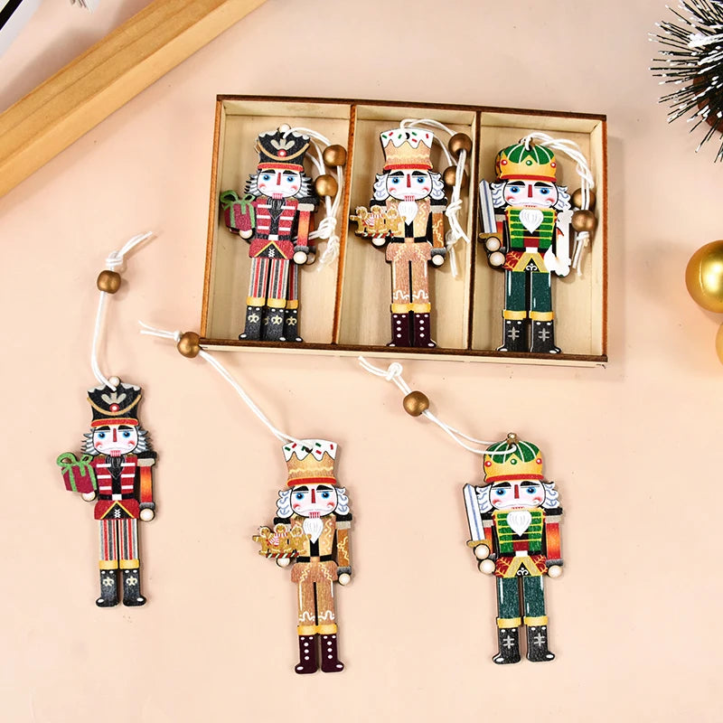 9Pcs Christmas Wooden Ornaments Nutcracker Soldier Xmas Tree Hanging Pendant 2024 Christmas Home Decorations New Year 2025 Gift