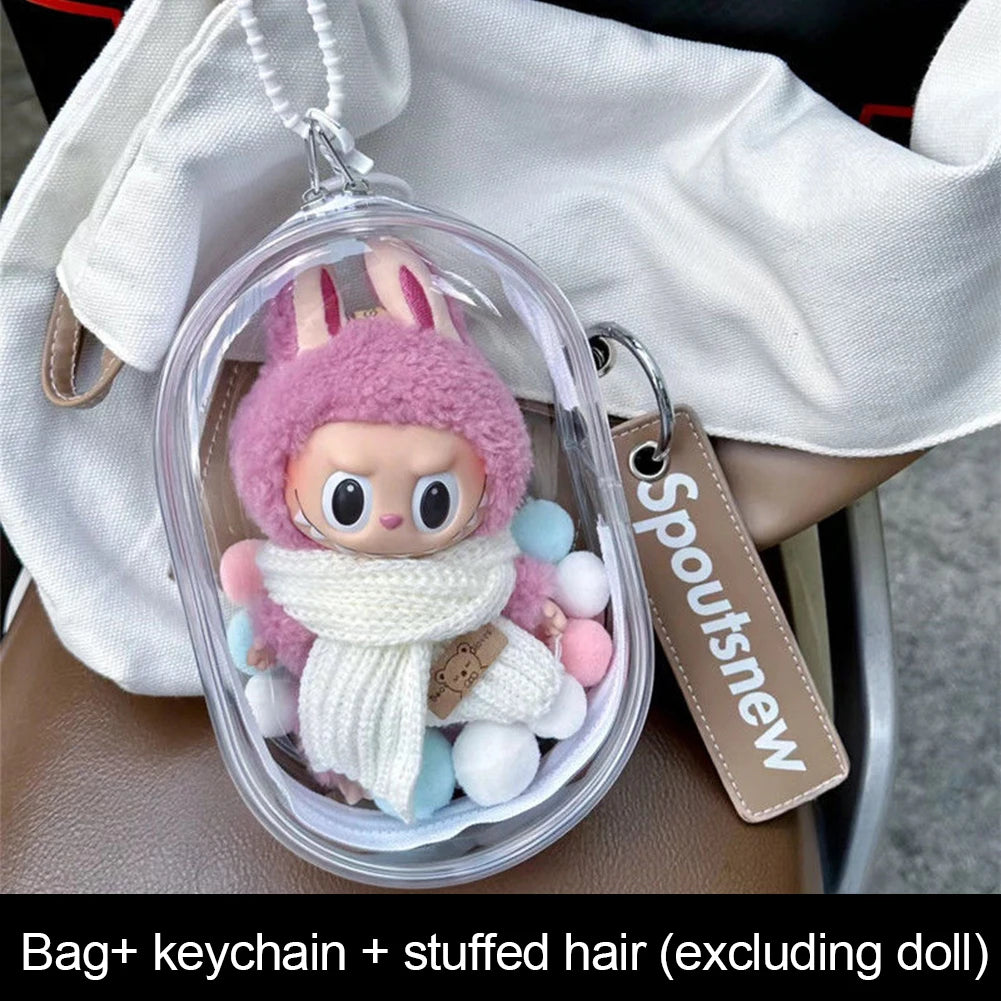 1pc Vinyl Doll Bag for Labubu Cotton Doll Out Bag 15cm Plush Doll Dust Drying Doll bag(no doll) #466359