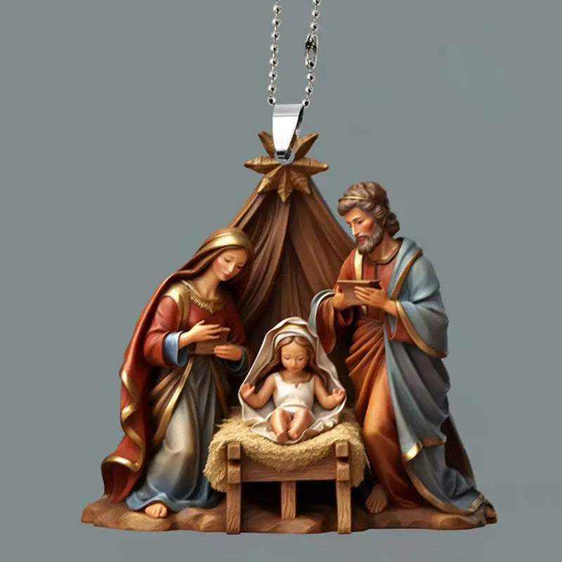 2024 New 3D Christmas Nativity Scene Ornaments Easter Acrylic Car Hanging Christmas Tree Decoration For 2024 New Year