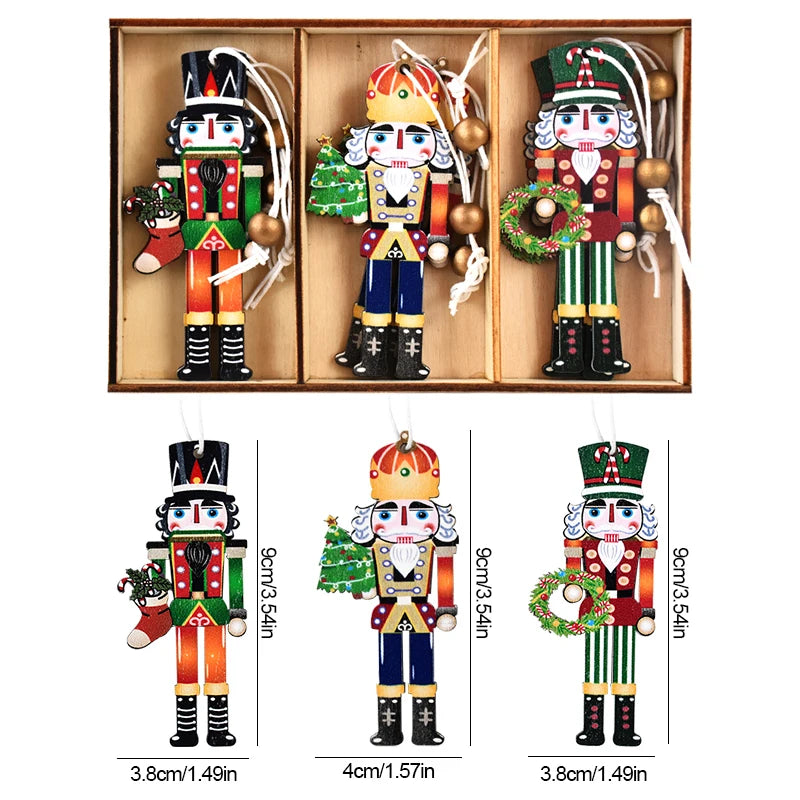 9Pcs Christmas Wooden Ornaments Nutcracker Soldier Xmas Tree Hanging Pendant 2024 Christmas Home Decorations New Year 2025 Gift