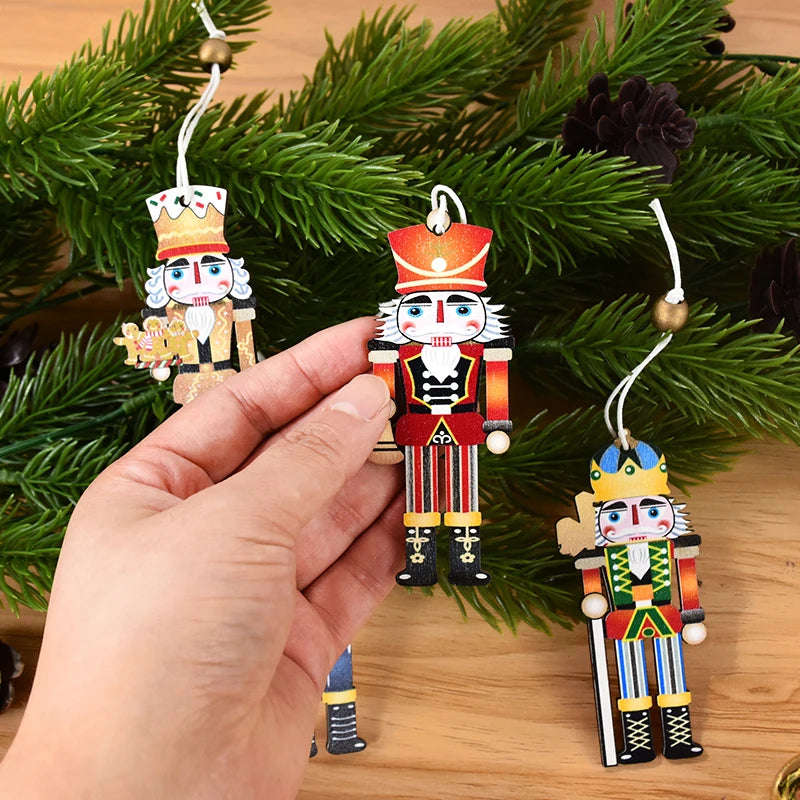 9pcs Christmas Nutcracker Soldier Wooden Pendant Xmas Tree Hanging Ornament 2024 Navidad Decoration for Home 2025 New Year Gifts