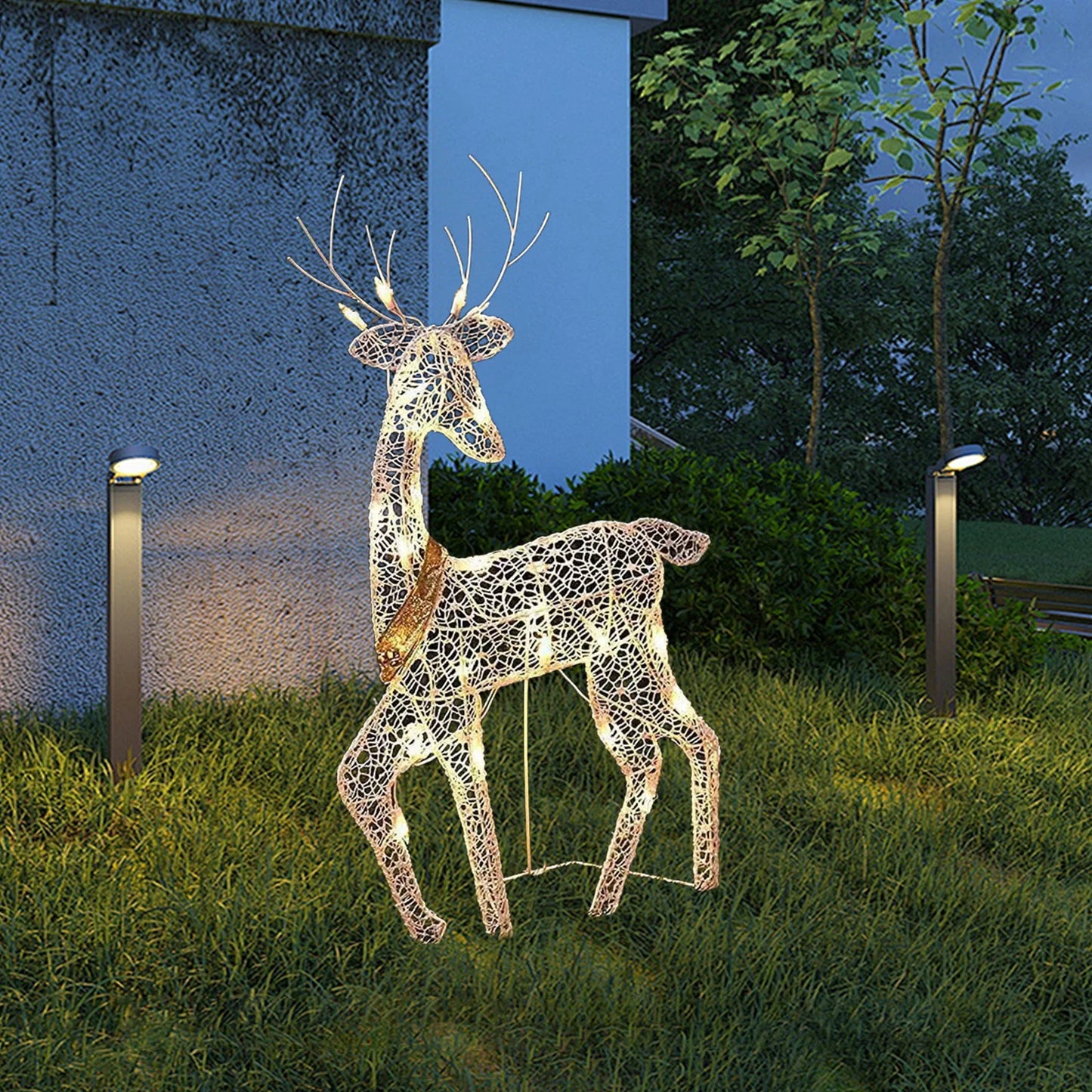 Metal Frame Reindeer Decor Glowing Christmas Deer Ornament Set with Led Lights for Outdoor Xmas Decorations Metal Frame for Home