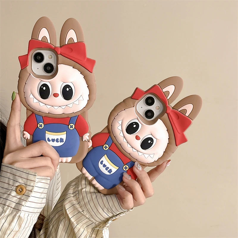 For iPhone 16 promax 15 14 Plus 13 12 11 Pro Max Phone Case 3D Labubu Soft Silicone cases Romper So Cute Cartoon Cover Fundas