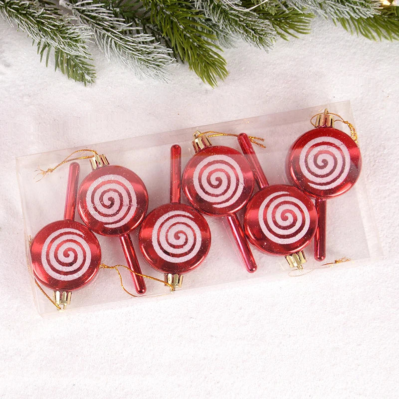 6Pcs Christmas Red Candy Crutch Lollipop Xmas Tree Hanging Pendant Ornaments 2024 New Year Gift Christmas Home Decoration 2023