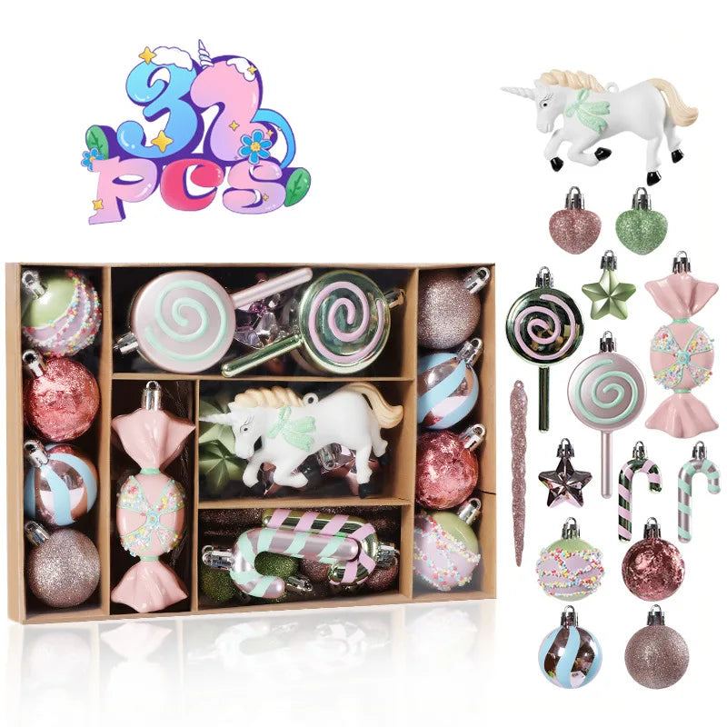 New Christmas Ball Decoration Kraft Paper Set Box Karon Donuts Pink Candy Unicorn Ice CreamWedding Props Party Scene Layout