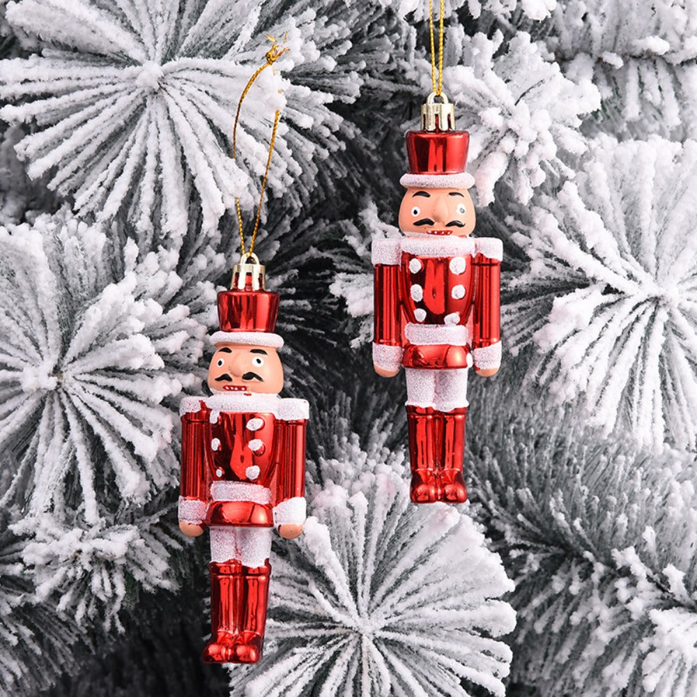 2PCS Christmas Nutcracker Ornaments Christmas Tree Plastic Walnut Figure Pendants Xmas Tree Soldier Puppet Hanging Decoration