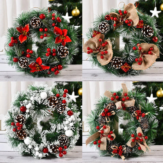 Christmas Wreath Artificial Pinecone Red Berry Garland Hanging Ornaments Front Door Wall Decorations Merry Christmas Tree Wreath