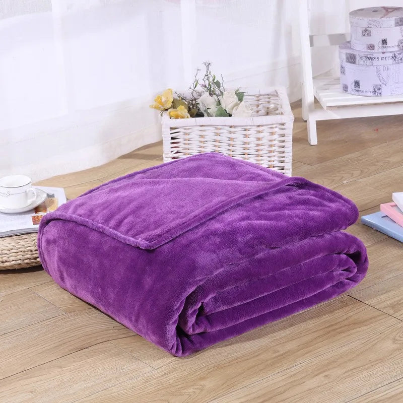 230GSM Coral Fleece Flannel Blankets For Beds Solid Blue Pink Soft Warm Thin Bedspread Sofa Cover Faux Fur Plaid Blanket