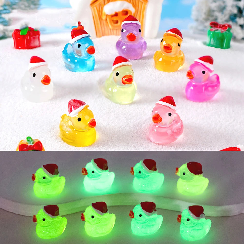 Luminous Micro Landscape Christmas Duck Ornaments DIY Resin Garden Decoration Outdoor Patio Lawn Yard Garden Accessories