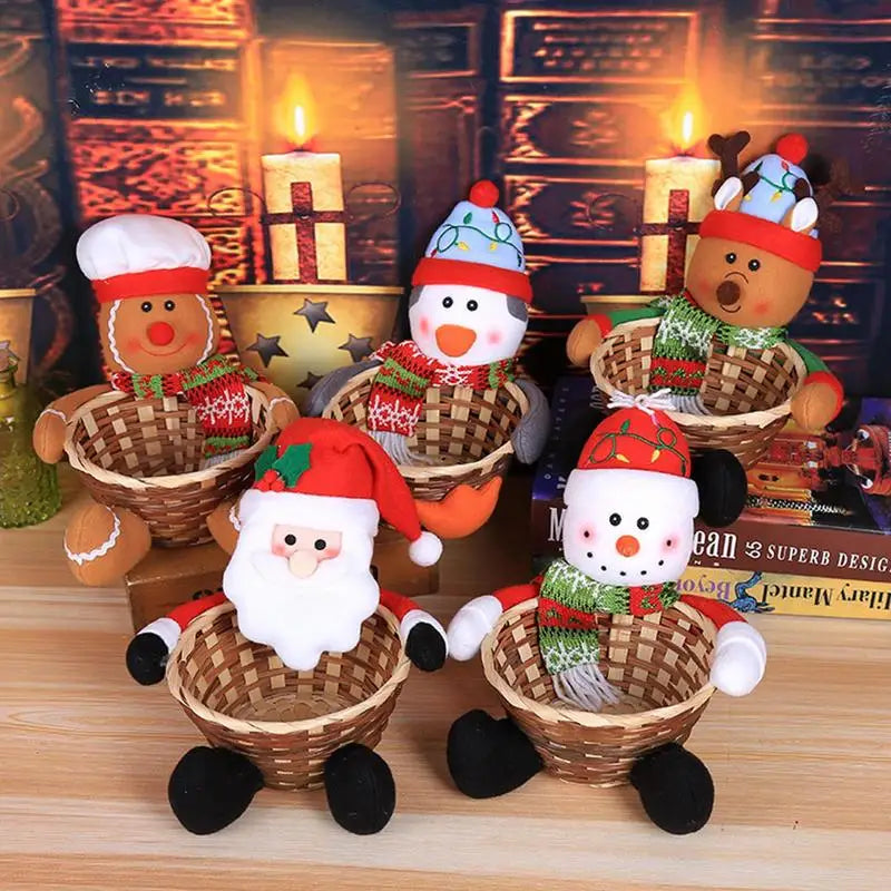 Christmas Candy Bowl Basket Christmas Table Decor Candy Holder Christmas Candy Storage Basket with Gingerbread Man Penguin Deer