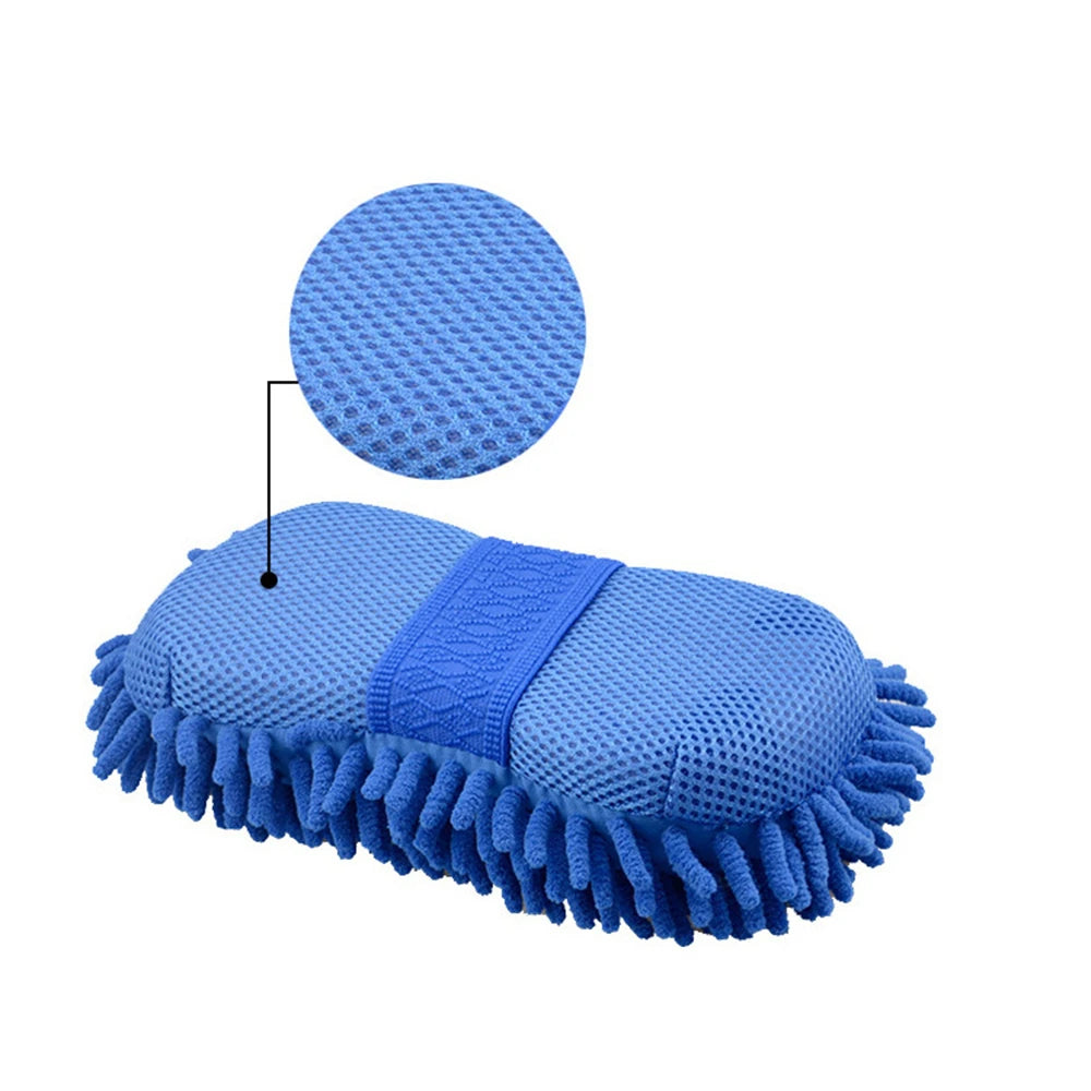 1Pc Blue Microfiber Chenille Car Wash Sponge Care Washing Brush Pad Cleaning Tool Auto Washing Towel Gloves Styling Accessories