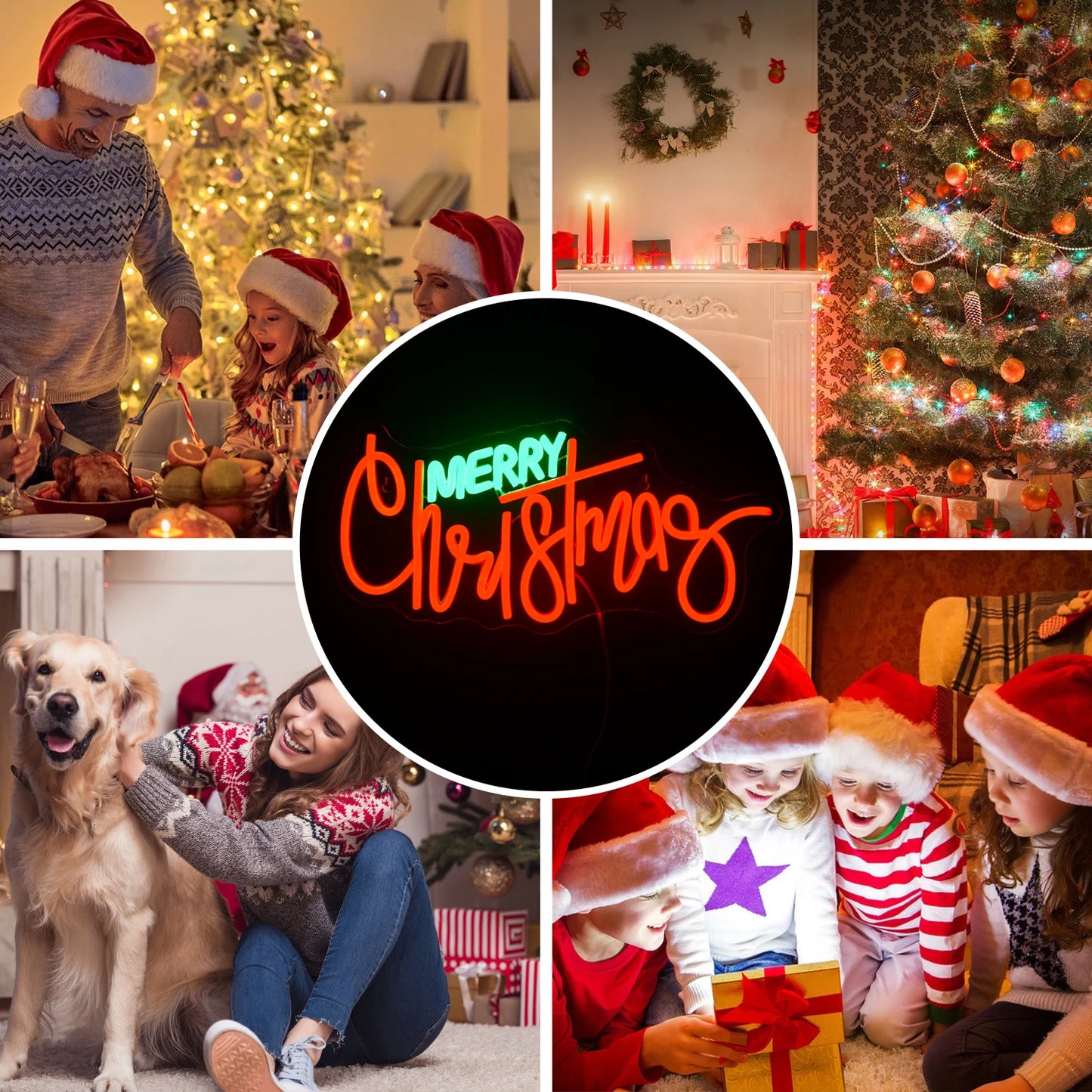 Merry Christmas Neon Sign Red Green LED Lights With Small Decor Dimmable Room Decoration For Festival Home Party Wall Lamp Signs