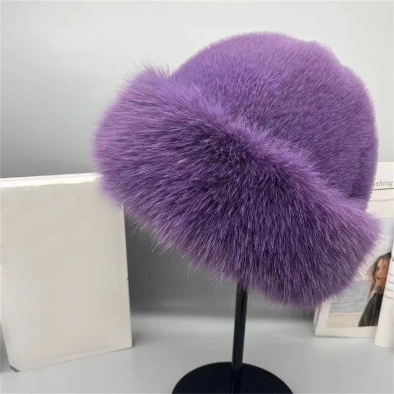 Winter Plush Hat Women Thickened Warm Bucket Hats For Women Men Simple Imitation Fur Ear Protection Cap Windproof Fisherman Cap