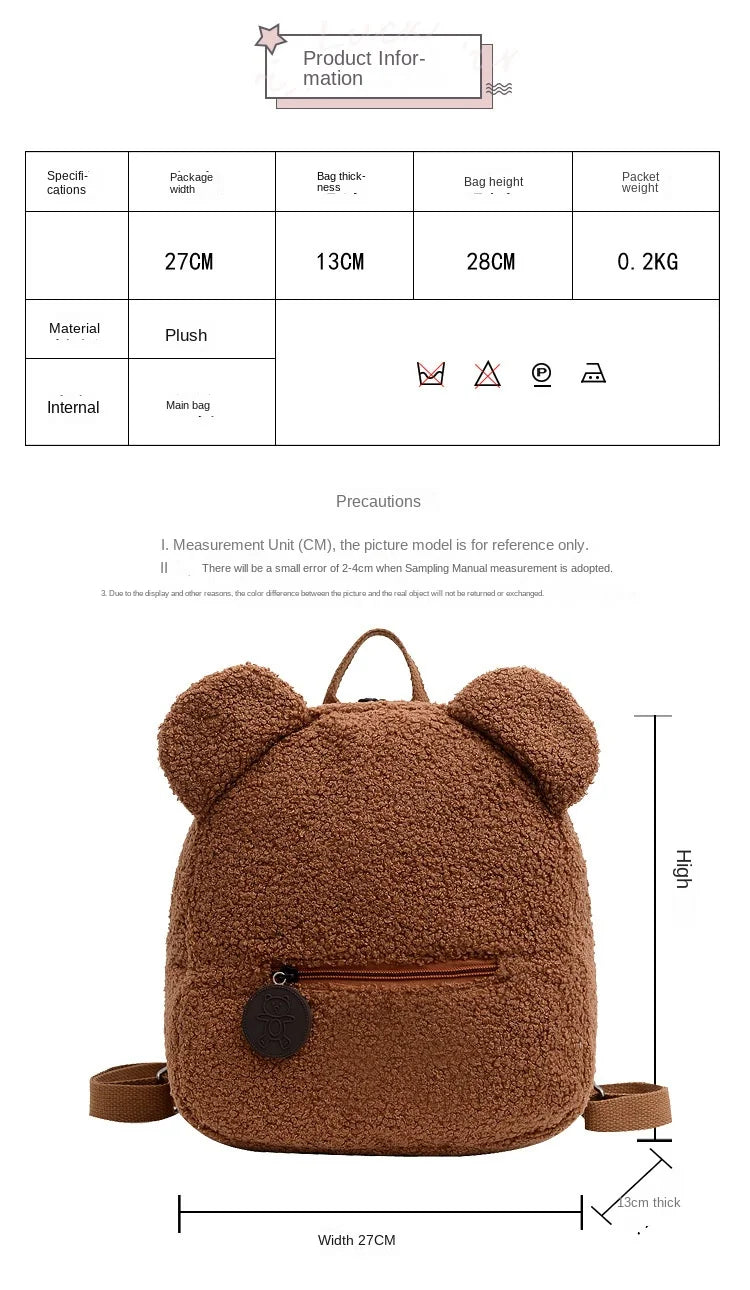 Personalised Womens Girls Cute Bear Pattern Backpack Gift Plush Toddler Backpack for girls Custom Name Small Casual Shoulder