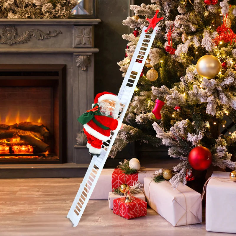 2024 Santa Claus Doll Climbing Ladder with Music Christmas Tree Ornaments Decorations For Home 2025 Navidad New Year Kids Gift