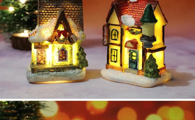 2022 LED Christmas Decorations Resin Small House Micro Landscape XMS Ornament Christmas Gift Decorative Figurines  Home Decor