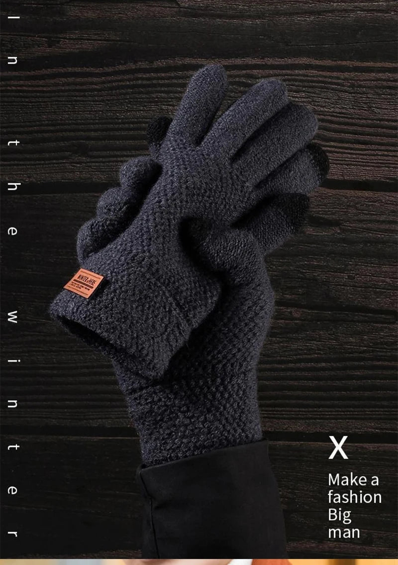 Autumn Winter Version of The Touch Screen Knitted Wool Plus Velvet Thickening Outdoor Riding Gloves for Men Accessories Gifts