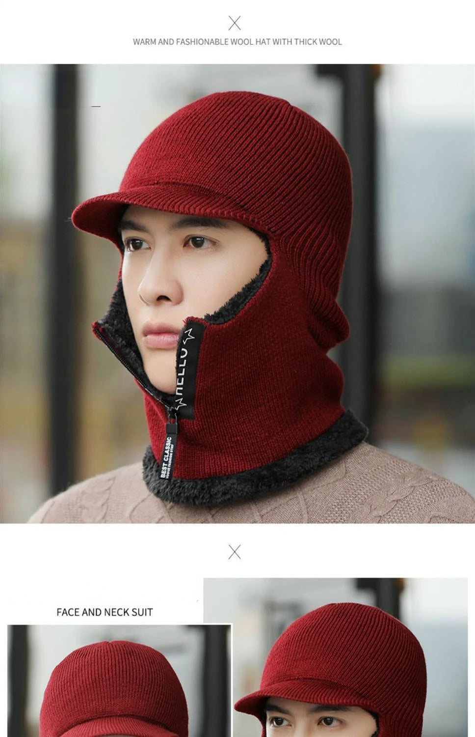 Winter Men Outdoor Ear Protection Warm Thick Plush Wool Hat Women Soft One Piece Hat Scarf  Female Fashion Prevent Cold Wind Hat