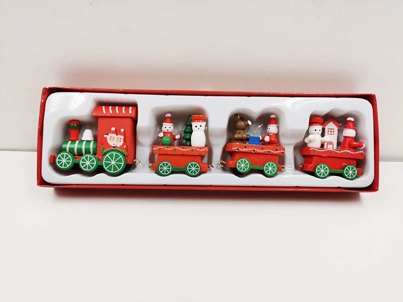 Christmas Decorations Wooden Four Section Small Train Festival Children's Gifts Toy Window Christmas Tree Ornaments Set Box