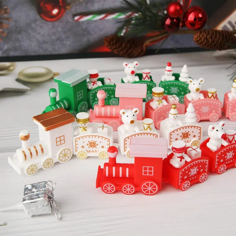 Merry Christmas Train Plastic Ornaments Christmas Cake Decoration for Home 2023 Xmas Kids Gift Navidad Party Happy New Year 2024