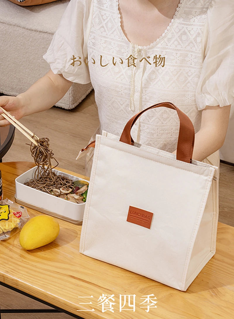 4 Shapes Beige Simple Lunch Bags Girls Large-capacity Japanese Bentro Bag Insulated Thermal Portable for Travel Picnic