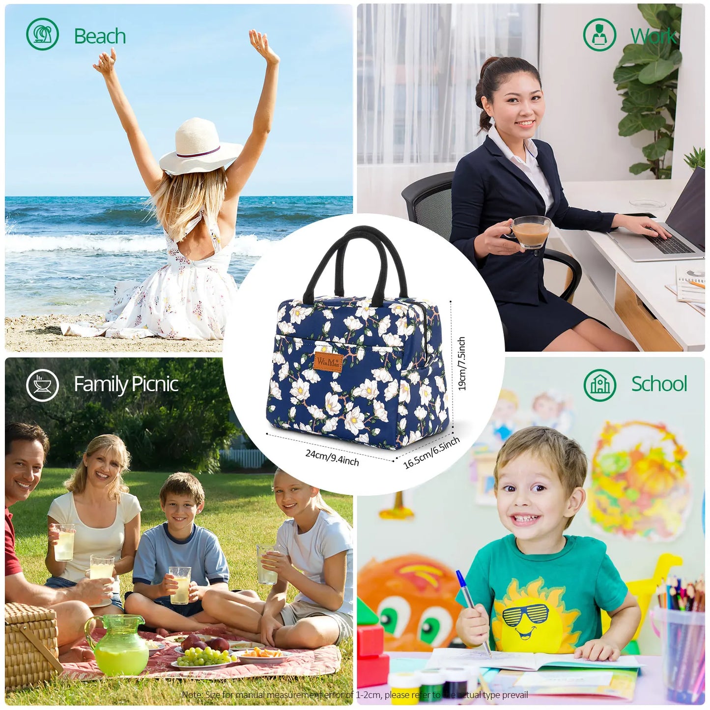 Lunch Box Thermal Bag Portable Waterproof Durable Wide Opening Suitable for Women's Work or Family Picnics