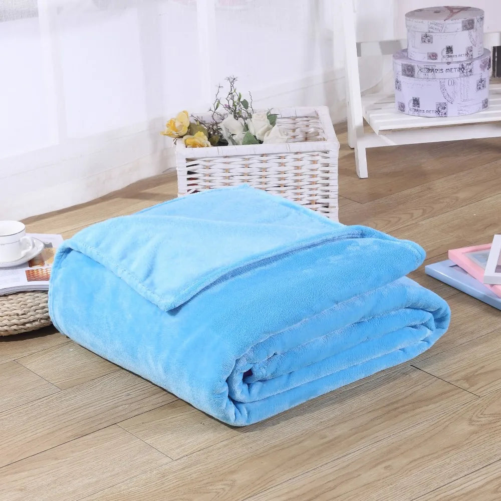 230GSM Coral Fleece Flannel Blankets For Beds Solid Blue Pink Soft Warm Thin Bedspread Sofa Cover Faux Fur Plaid Blanket